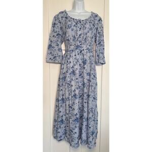 Modern Prairie April Cornell Blue Floral Modest Cotton Dress Size SMALL